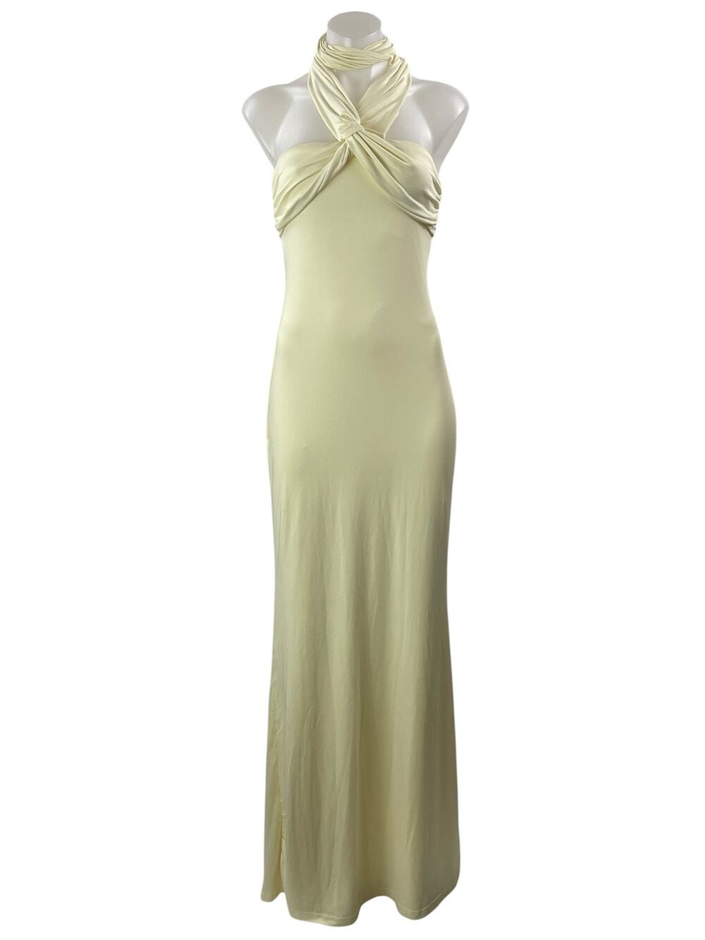 Peppermayo Light Yellow Cross Halter Sleeveless Bridesmaid Maxi Dress Size 4